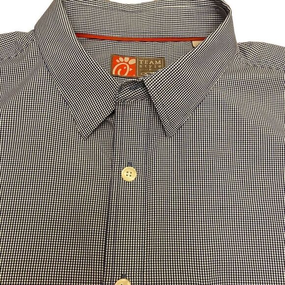 Oobe Team Style Chikfila Blue and White Check Long Sleeve Button Down Shirt Sz X - Picture 2 of 16